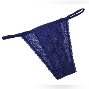 Fantasy lingerie blue lace back string bikini plus